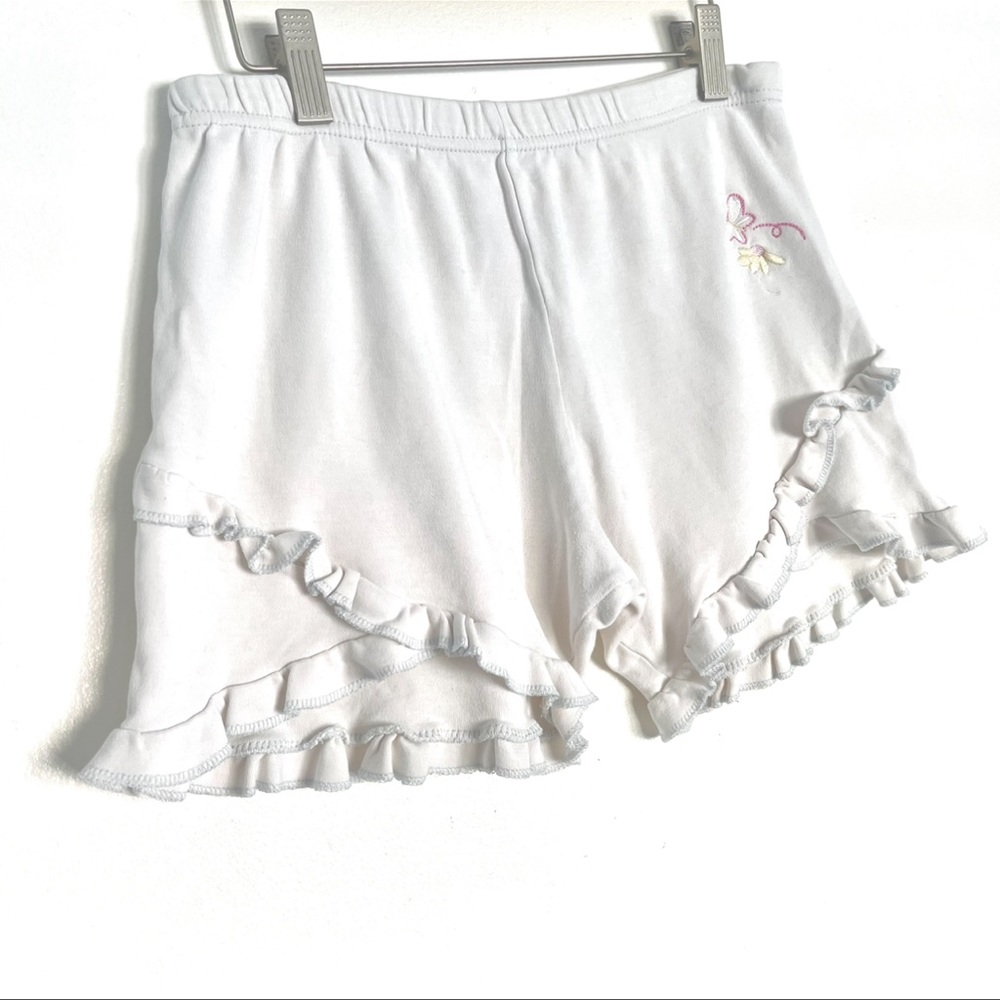 Cotton ruffle spring summer shorts w/ embroidery - White/Pale light blue